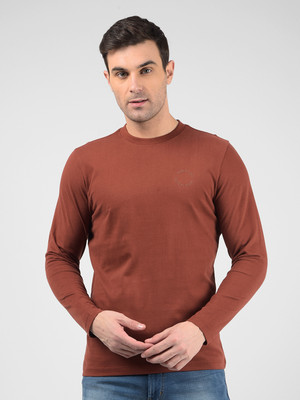 NUMERO UNO Solid Men Crew Neck Brown T-Shirt