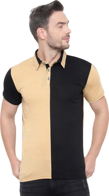Tresna Trending Colorblock Men Polo Neck Beige T-Shirt