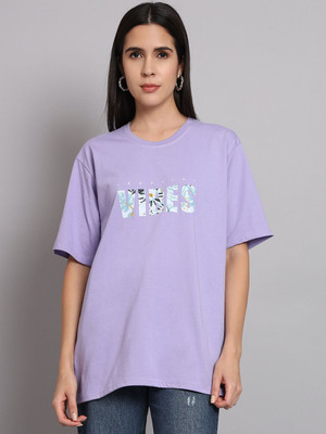 ROYAL LIYO Printed Women Round Neck Purple T-Shirt