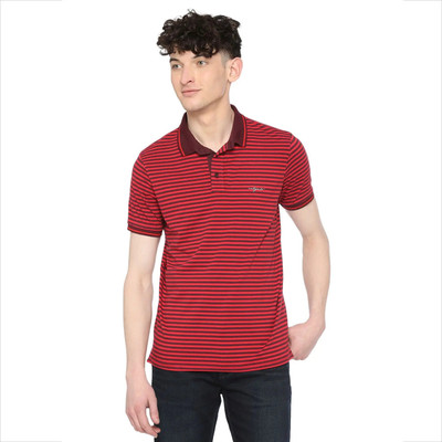 INTEGRITI Striped Men Polo Neck Red T-Shirt