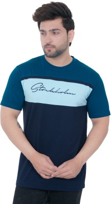 E-MAX Typography Men Round Neck Blue T-Shirt