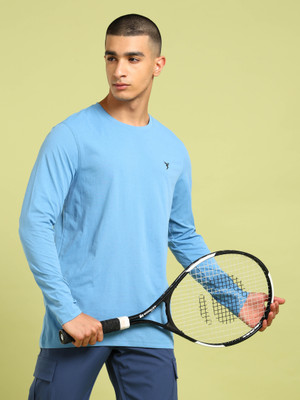 TECHNOSPORT Solid Men Crew Neck Blue T-Shirt