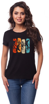 Be Crazy Printed Women Round Neck Black T-Shirt