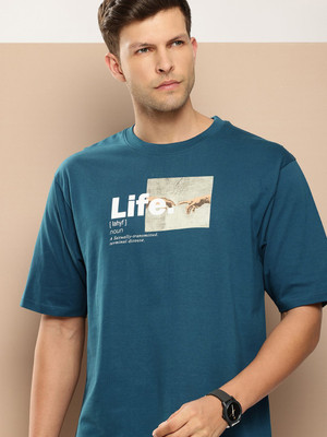 DIFFERENCE OF OPINION Printed Men Round Neck Blue T-Shirt