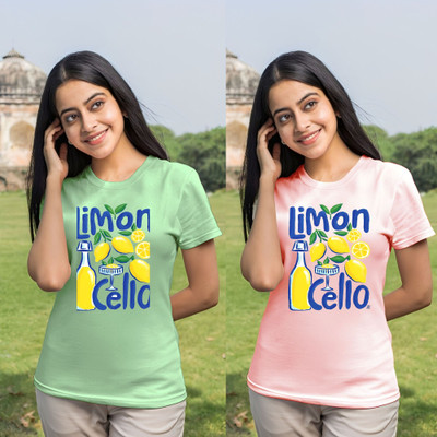 Kintu Parantu Printed Women Round Neck Pink, Green T-Shirt