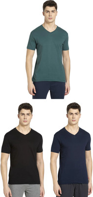JOCKEY Solid Men V Neck Black, Dark Blue, Green T-Shirt