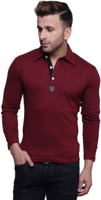 Blisstone Solid Men Polo Neck Maroon T-Shirt