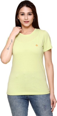 HouseOfCommon Solid Women Round Neck Green T-Shirt