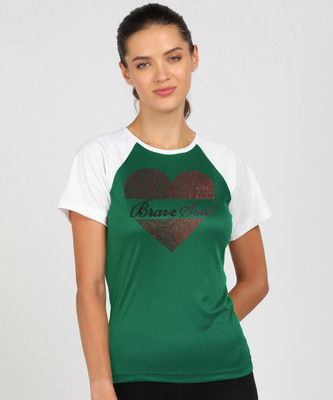 SHASHVI Printed Women Round Neck Green, White T-Shirt