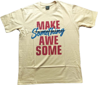 Newconcept Graphic Print Men Round Neck Gold T-Shirt