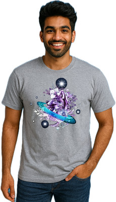 purycot Printed Men Round Neck Grey T-Shirt