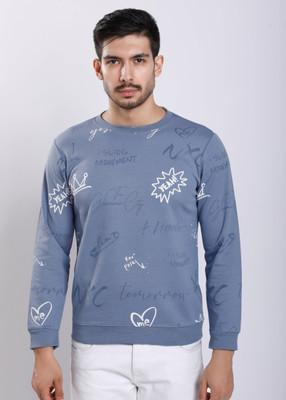 HIGHTRIBE Printed Men Round Neck Dark Blue, Purple T-Shirt