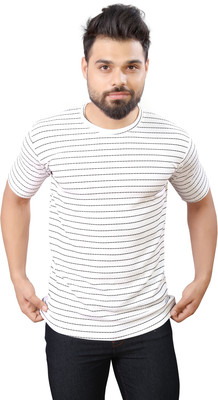 METRONAUT Striped Men Round Neck White T-Shirt