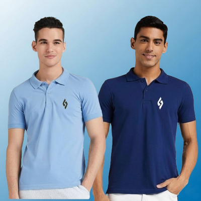 cnw Solid Men Polo Neck Dark Blue T-Shirt