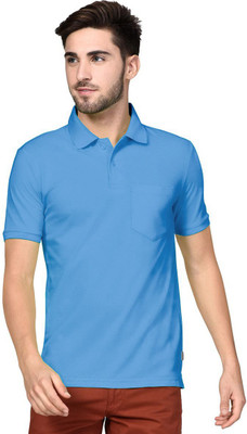 Bumchums Solid Men Polo Neck Blue T-Shirt