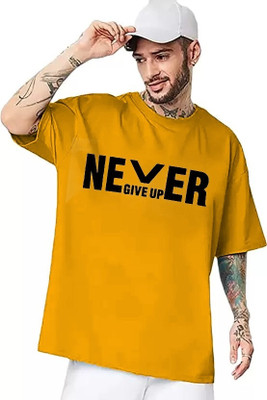etsun Self Design Men Round Neck Yellow T-Shirt