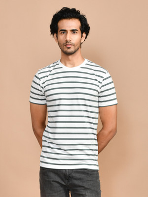 SKYKNIT Striped Men Round Neck Blue T-Shirt