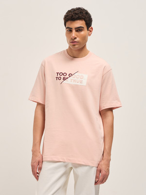 THE BEAR HOUSE Graphic Print Men Crew Neck Pink T-Shirt