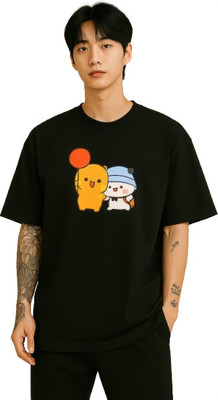 parthcreation Printed Men Round Neck Black T-Shirt