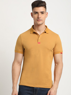 THE BEAR HOUSE Solid Men Polo Neck Yellow T-Shirt