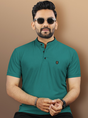 VeBNoR Solid Men Polo Neck Blue T-Shirt