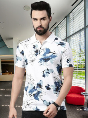 ZEBULUN Printed Men Polo Neck Blue T-Shirt