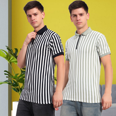 DRESSBASE Striped Men Polo Neck Multicolor T-Shirt