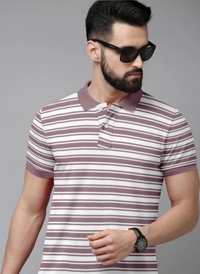 METRONAUT Solid Men Polo Neck Pink, White T-Shirt