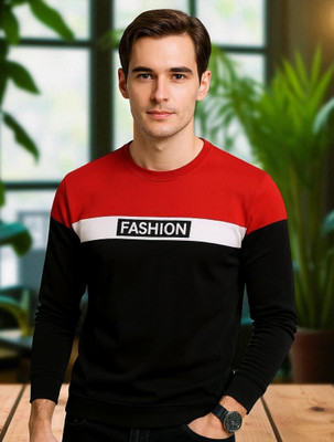 Autna Colorblock Men Round Neck Red, Black T-Shirt