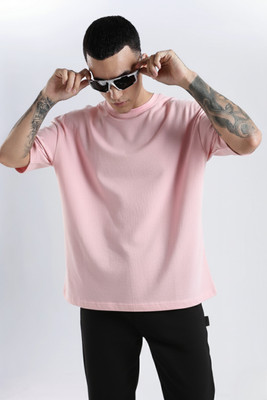 tooidde Solid Men Round Neck Pink T-Shirt