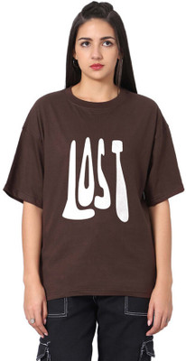 Besick Typography Women Round Neck Brown T-Shirt