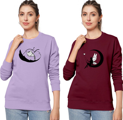 ZentWorld Printed Women Round Neck Purple, Maroon T-Shirt