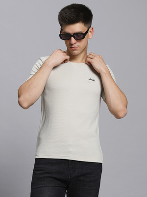 Scoller Solid Men Round Neck Grey T-Shirt