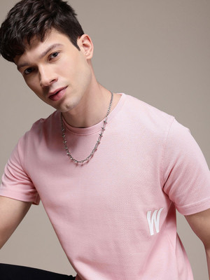 WROGN Self Design Men Round Neck Pink T-Shirt