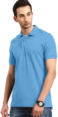 ASHA Solid Men Polo Neck Blue T-Shirt