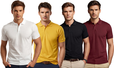 GoldenCrocs Solid Men Polo Neck White, Yellow, Black, Maroon T-Shirt