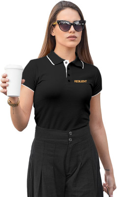 Fighterhero Printed Women Polo Neck Black T-Shirt