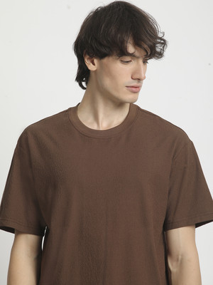 THE BEAR HOUSE Solid Men Round Neck Brown T-Shirt