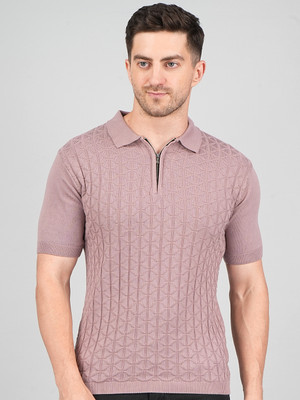 FEVERFEW Self Design Men Polo Neck Multicolor T-Shirt