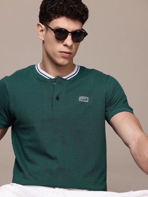 Roadster Embroidered Men Henley Neck Green T-Shirt