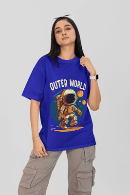 Stylewill Graphic Print Women Round Neck Blue T-Shirt