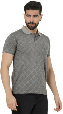COLORTRAIT Self Design Men Polo Neck Grey T-Shirt