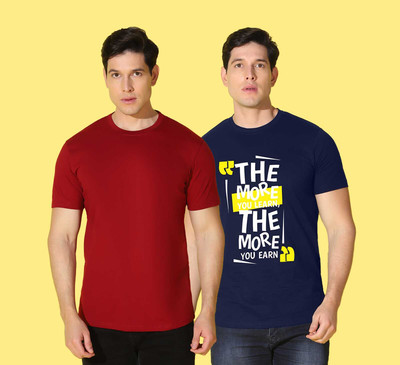 WOOSTRO Typography, Solid Men Round Neck Maroon, Blue T-Shirt