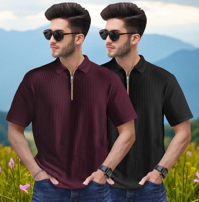 Emporium Self Design Men Polo Neck Multicolor T-Shirt