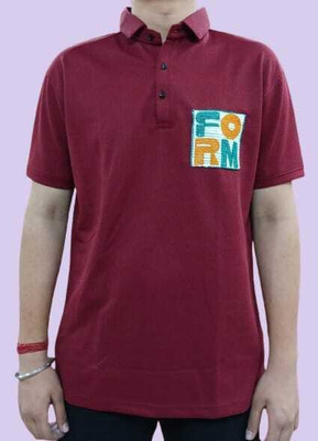 Joshua jenny Self Design, Typography Men Polo Neck Maroon T-Shirt