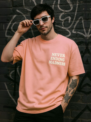 TOXA Printed Men Round Neck Beige T-Shirt