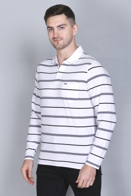 GODFREY Striped Men Polo Neck White T-Shirt