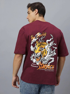 Crazybee - CB Printed Men Round Neck Maroon T-Shirt