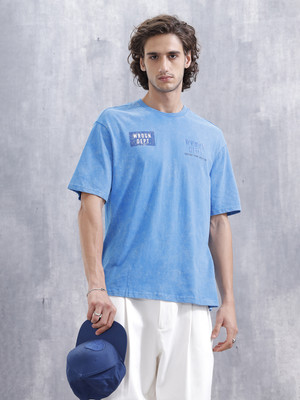WROGN Washed Men Crew Neck Blue T-Shirt
