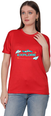 Atharva Trends Printed Women Round Neck Red T-Shirt